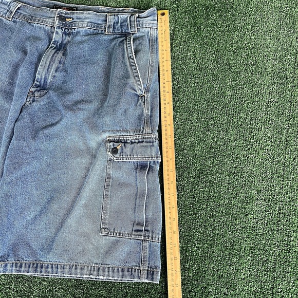 VTG Y2K Men's Baggy Cargo Skate Blue Denim Jean Shorts Jorts 37x14 JNCO Style - Picture 9 of 10